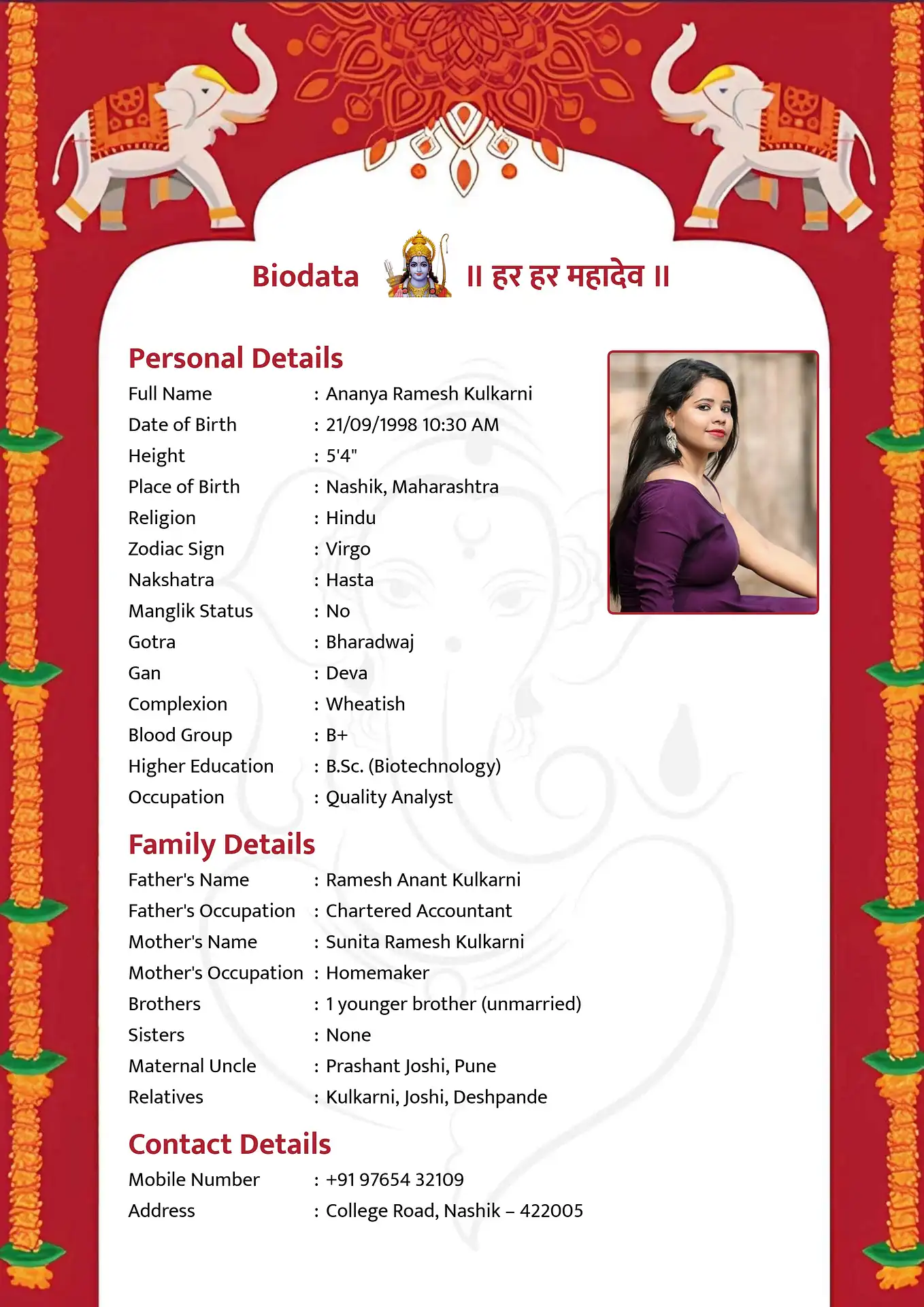 Abstract Open marriage biodata format template