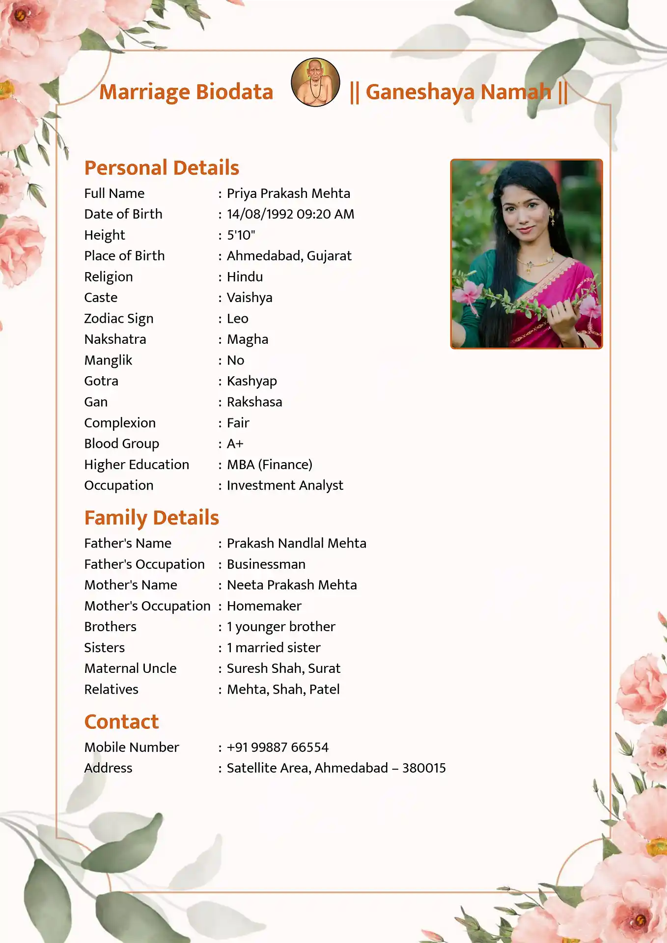 Abstract Orange marriage biodata format template