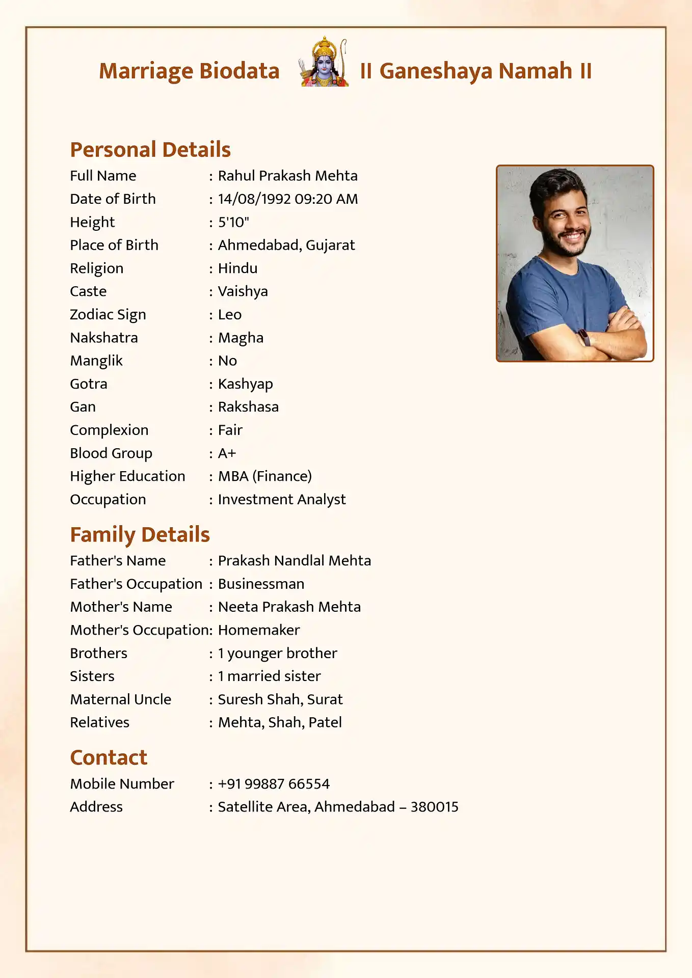 Abstract Yellow marriage biodata format template