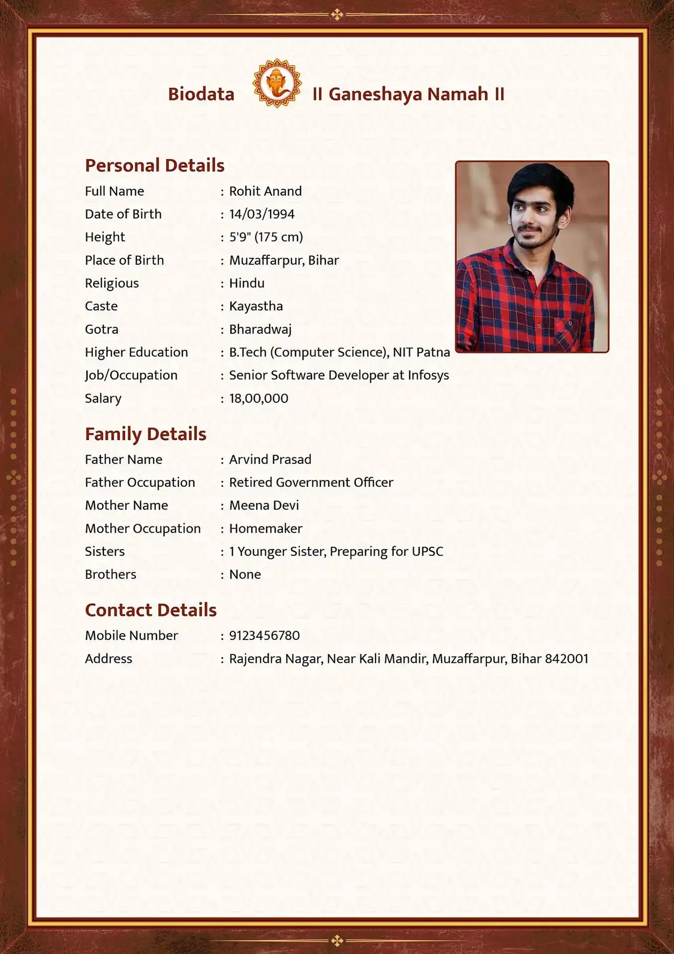 Abstract Frame marriage biodata format template