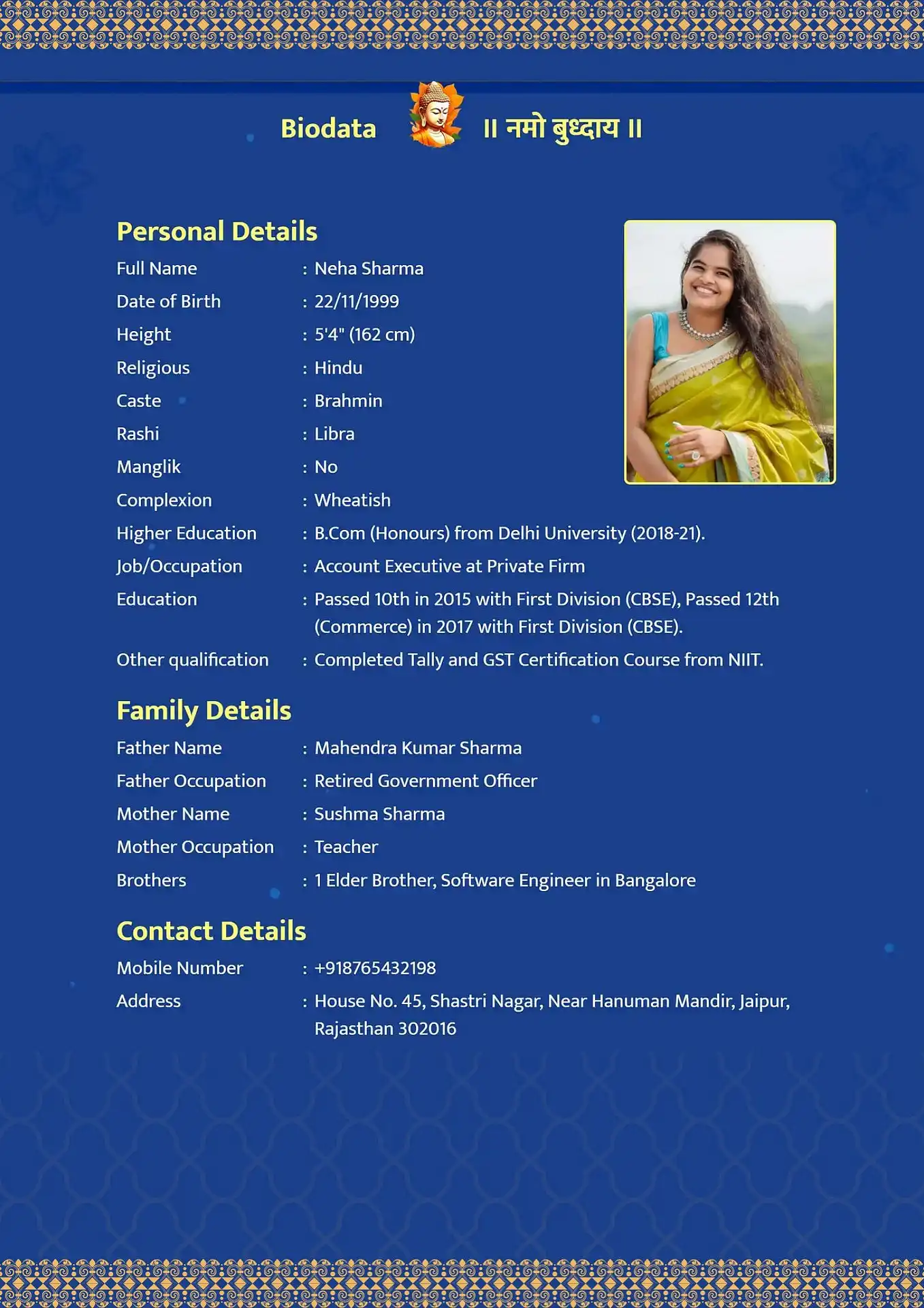 Blue Velvet marriage biodata format template