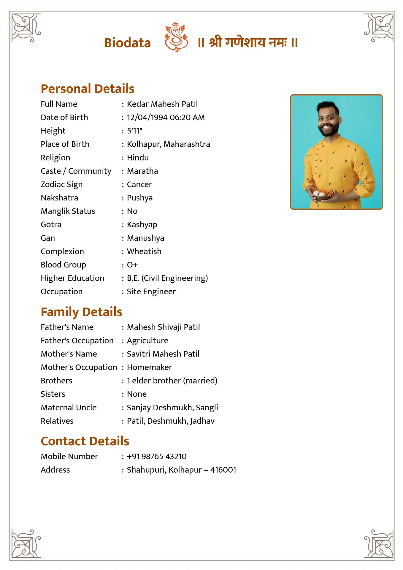 Classic 4 marriage biodata format template
