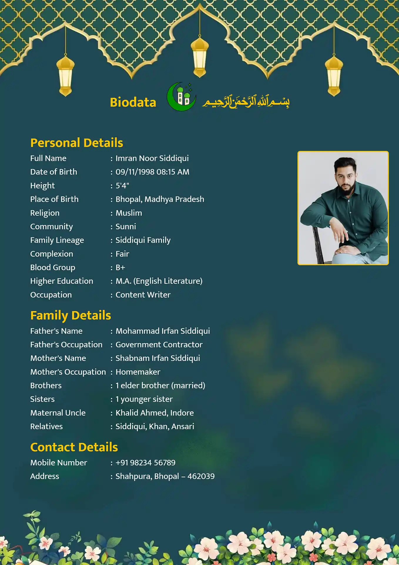 Green 2 marriage biodata format template